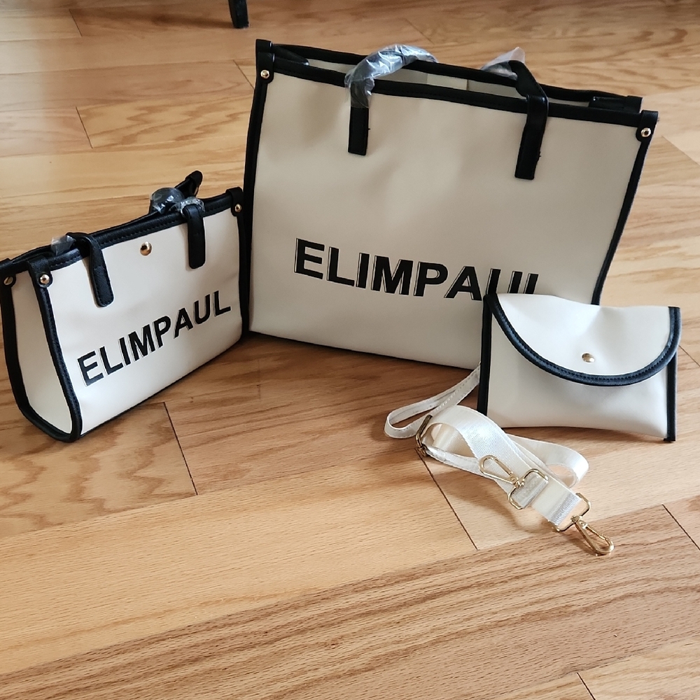 Women's Black and White Bag Set Tote, Handbag, and Clutch